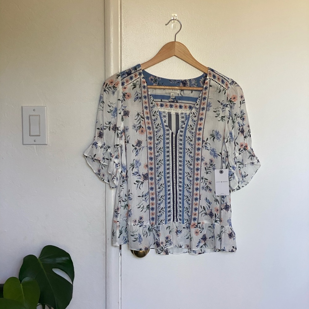 NWT Lucky Brand Boho Floral Border Printed Top
